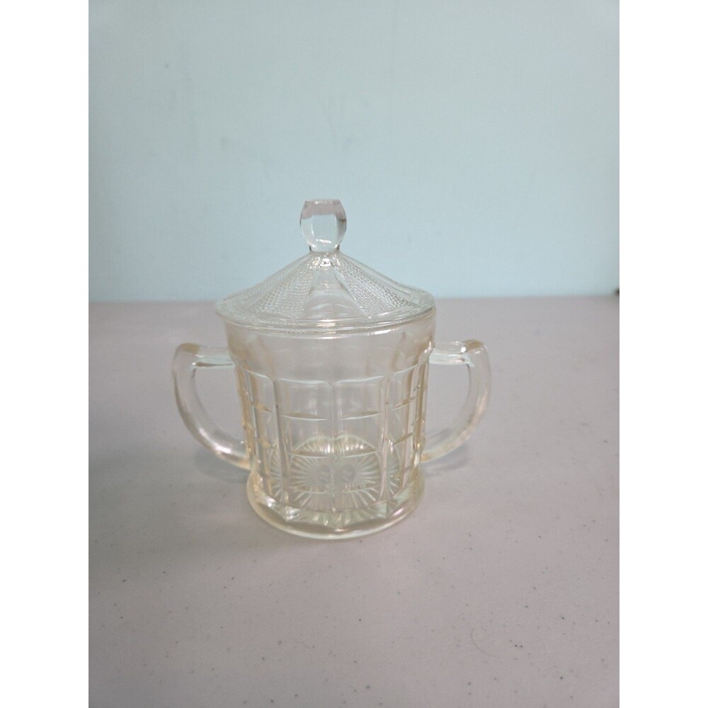 Vintage Hazel Atlas Colonial Block Glass Sugar Bowl With Lid 5 1/2 in tall